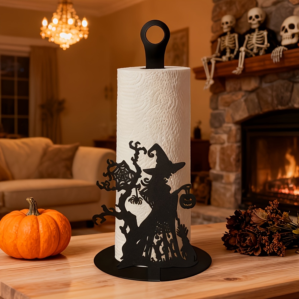 imagen del artículo soporte de papel de cocina   con forma de   de horror de bruja   negra para halloween, dispensador de papel de cocina de encimera,   para baño y mesa de comedor, que   practicidad y   decorativos 2d