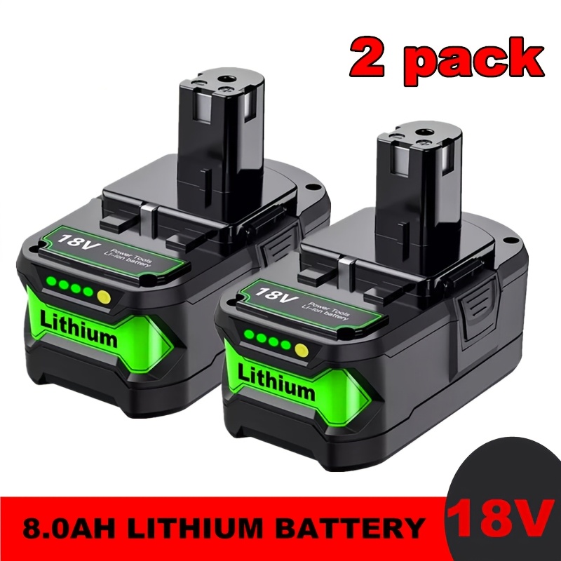 TEMU 1/2 Pack 8.0ah P108 Lithium Replacement For Ryobi Battery 18v Compatible With For Ryobi 18v Battery P105 P107 P109 P122 With Led