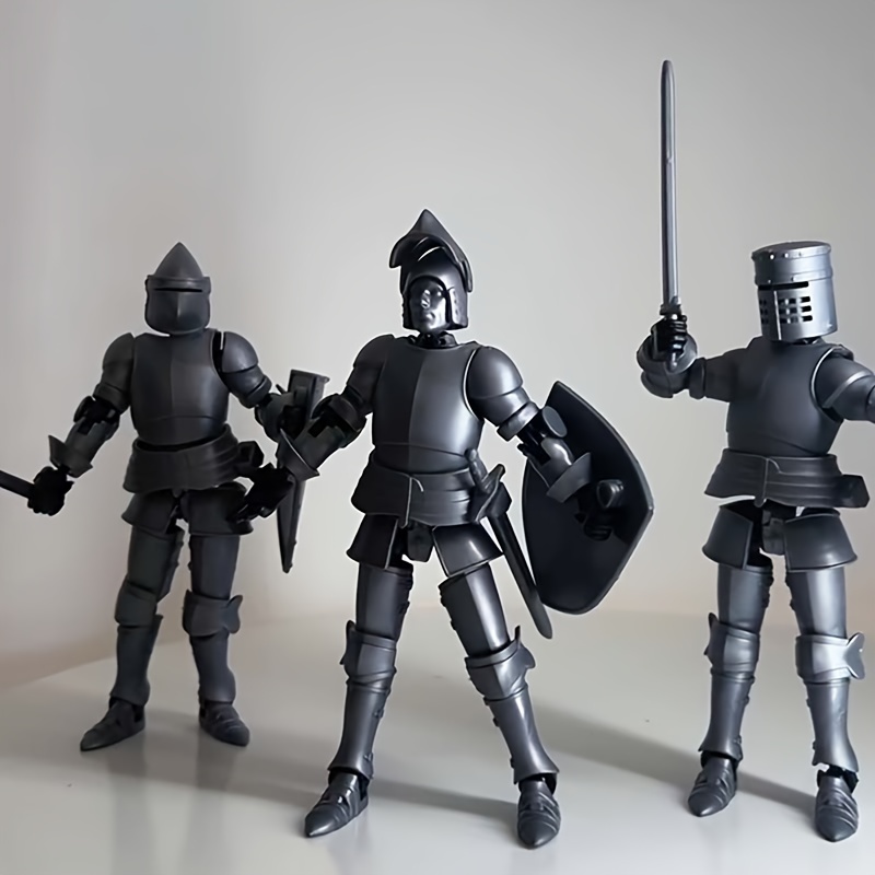 Medieval Knight Action Figure 5th Gen Jointed Collectible Toy DIY Customizable with Cool Stunt Poses 2 Helmet Styles in White Black