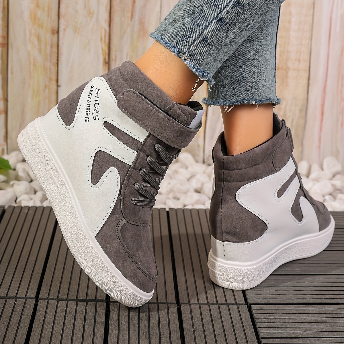 White and grey Women's Wedge Heel Sneakers sold by 100 Spartans