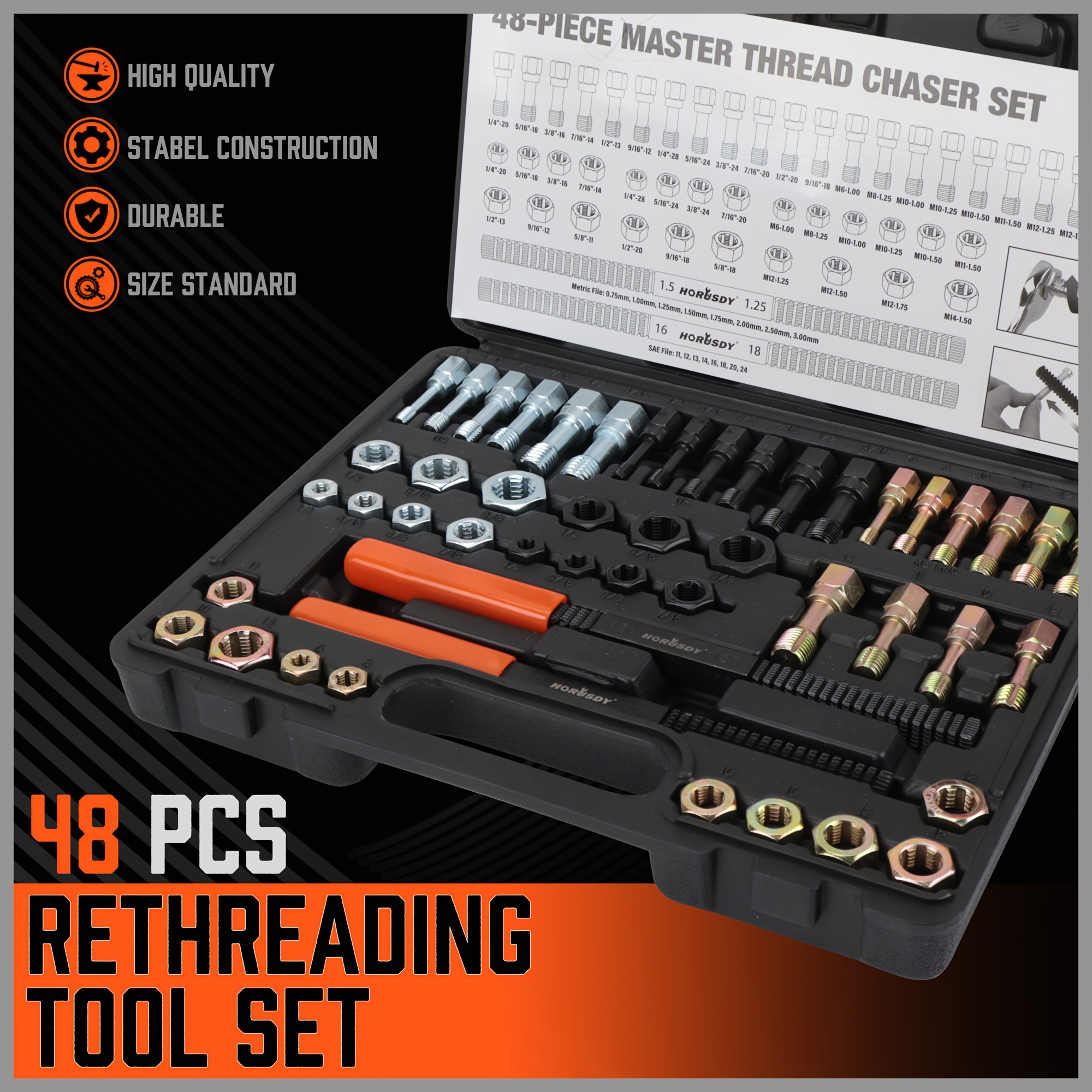 48pcs Thread Repair Tool Set with Thread Chaser