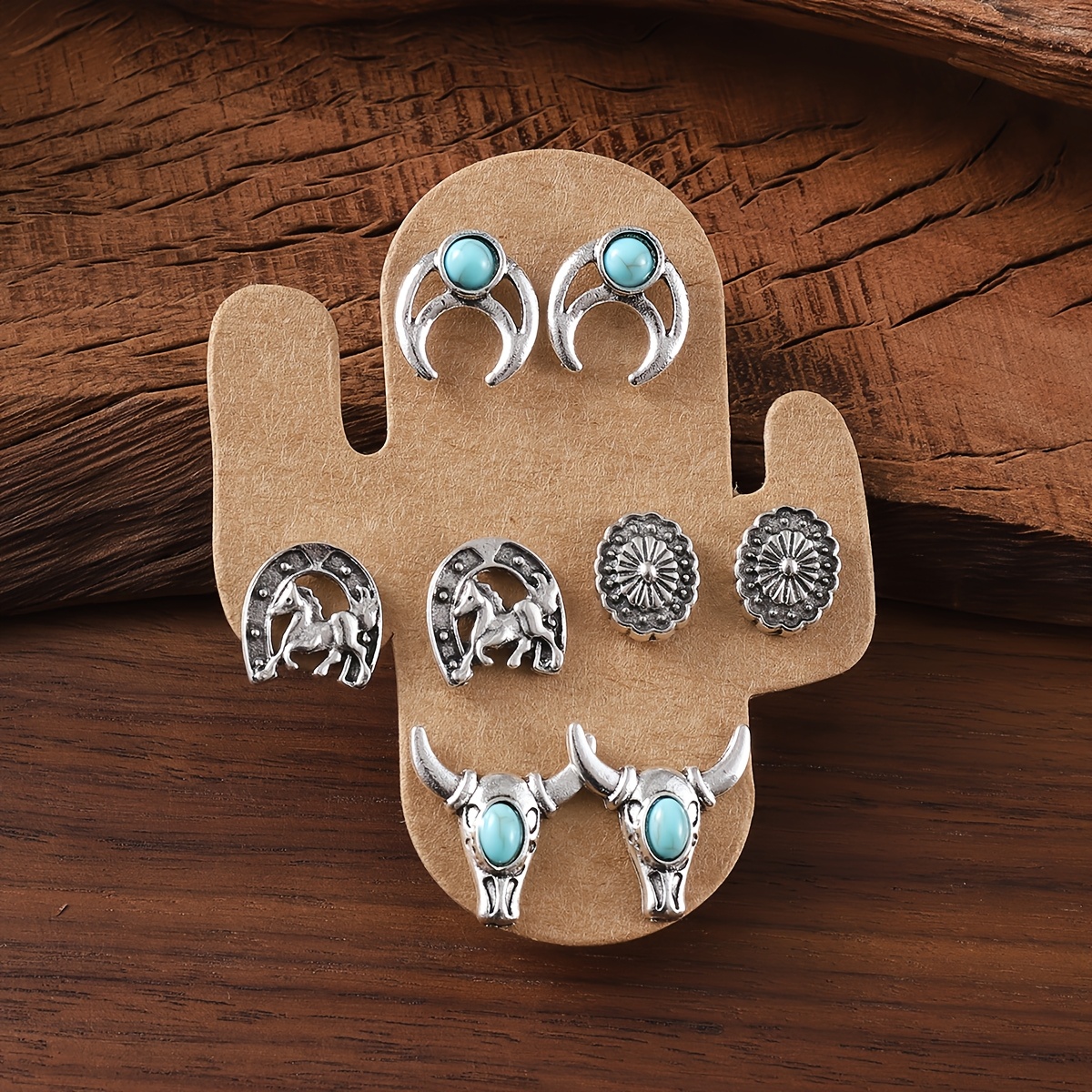 TEMU A Set Of 4 Pairs Of Western Cowgirl Turquoise Earring Set, Ladies Bohemian Retro Exquisite Cowboy Boots Ear Studs, Personalized Western Country