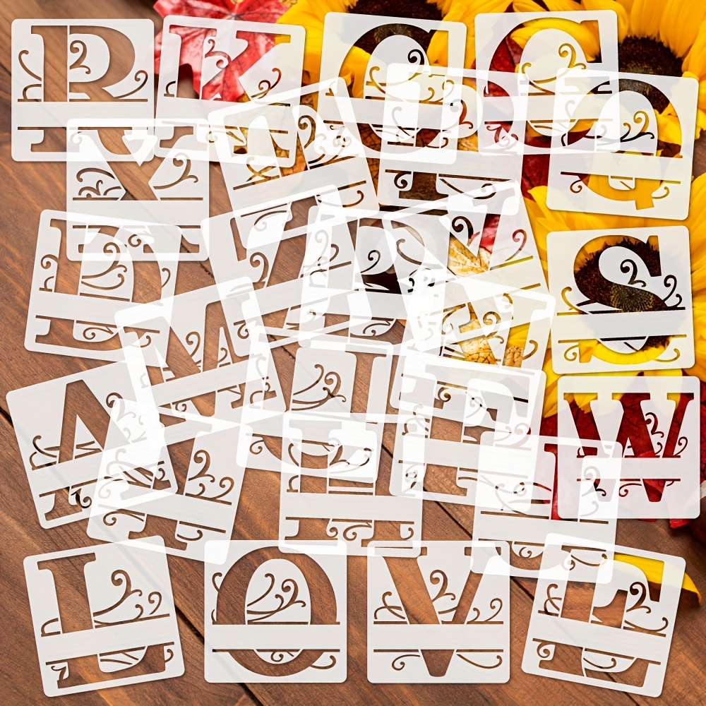 Image of 26pcs Reusable Alphabet Stencils A-z, 4" Floral Monogram Templates For Diy Crafts, Scrapbooking, Wood Signs, Fabric, Canvas, Tile & Wall Decor - Home Art Projects & Gifts, Stencils For Card Making