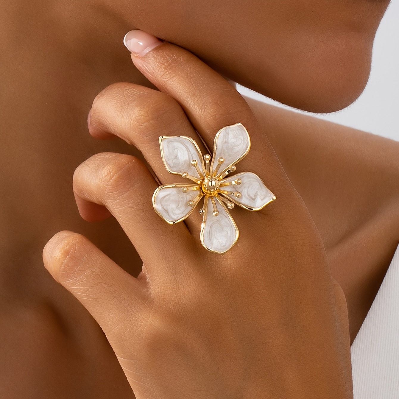 1pc Fashion Versatile Enamel Glaze Floral Geometric Ring Women', Party, Casual Wear