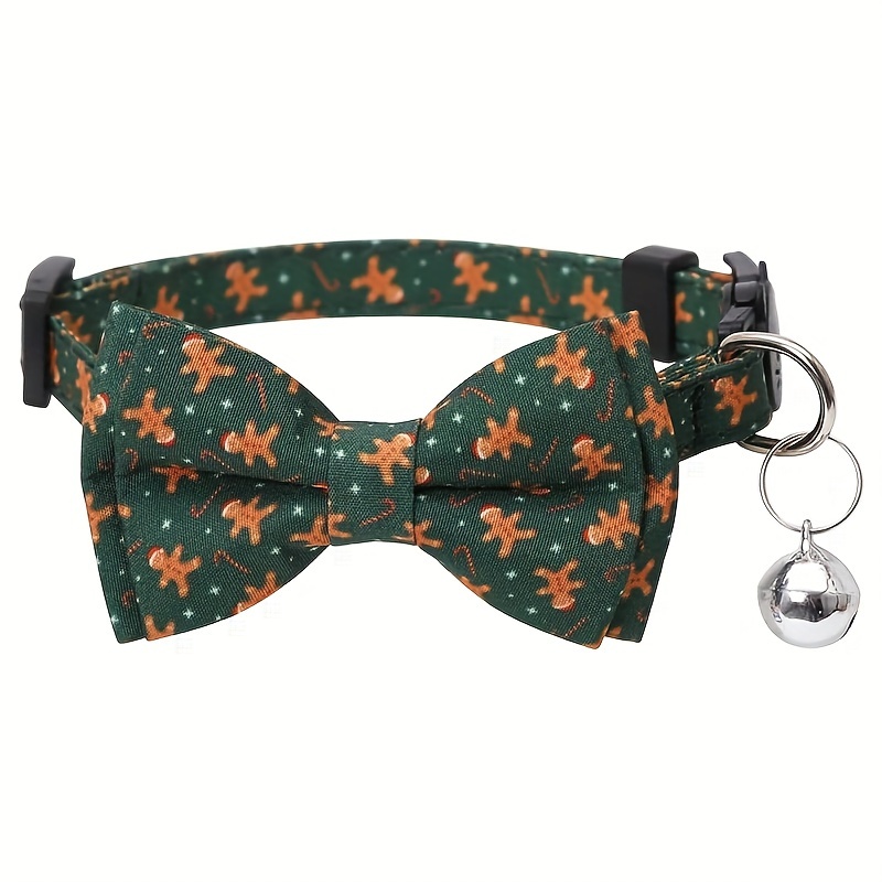 TEMU Christmas Cat Collar With Bells And Bow Tie, Adjustable Cat Collar Breakaway Cute Christmas Themed Kitten Collar For Female And Male Cats Puppy