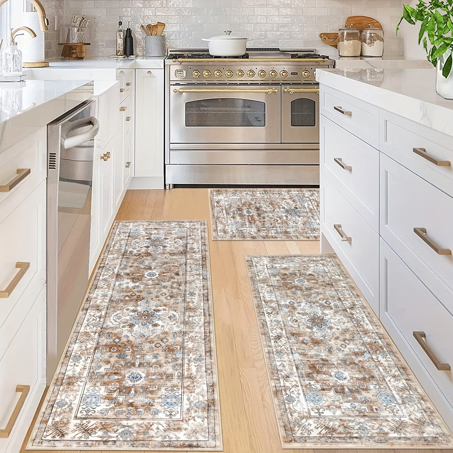 TEMU Ensembles de tapis de cuisine de ferme 3 pièces avec tapis de couloir, tapis et revêtements de sol de cuisine antidérapants lavables, tapis de