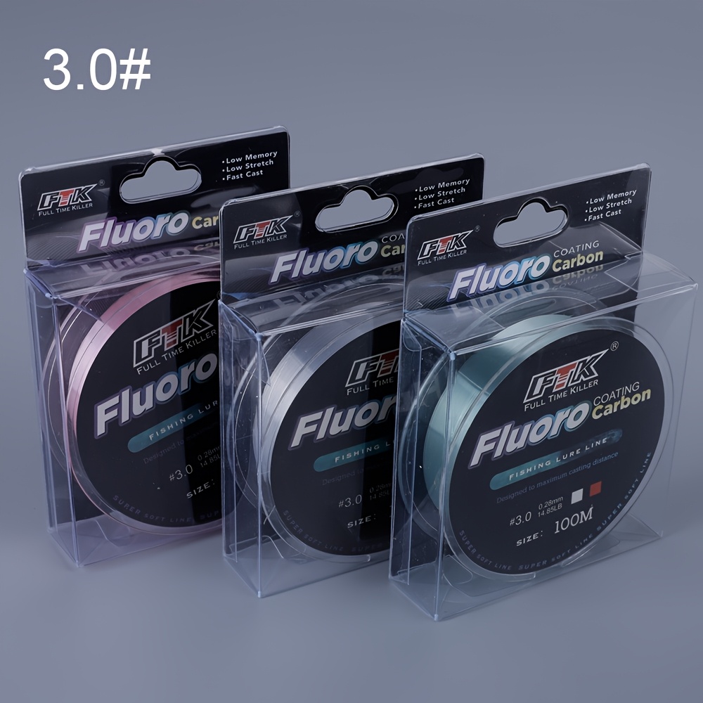 TEMU FTK 3 pièces 100m Ligne de pêche enduite de fluorocarbone 0,14mm - 0,50mm 4,13lb - 34,32lb Ligne de nylon Leader Guide d'appât Ligne coulante