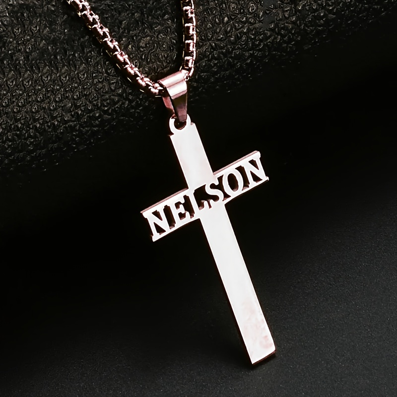 Custom Engraved Cross Pendant Necklace Personalized Name in Letters,  Stainless Steel Chain Jewelry for Men Women, Unisex Casual Attire East