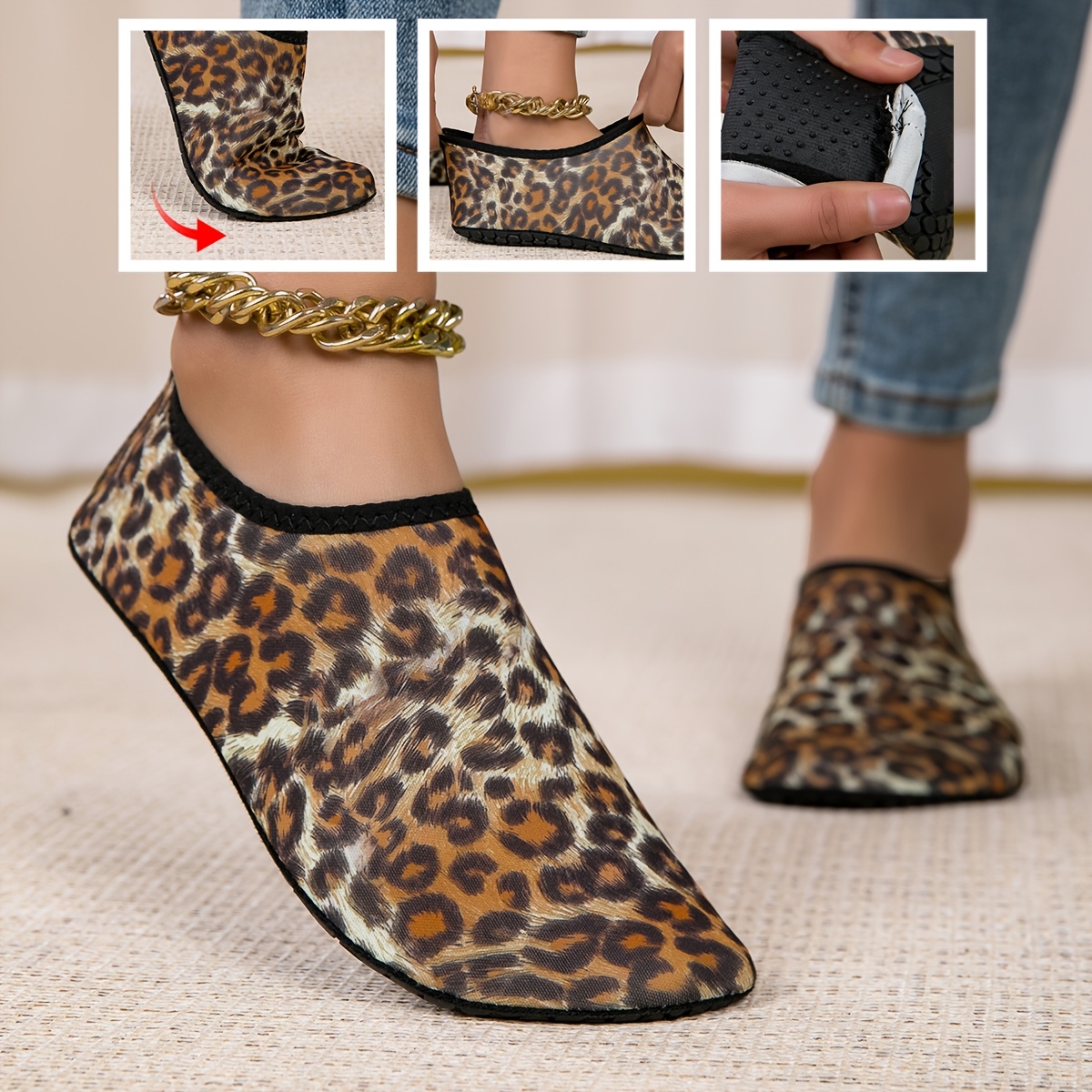 Image of Leopard Print Women's Beach Socks Shoes Women's Diving Wading Hiking Swimming Shoes Barefoot Skin-fitting Shoes Women's Sports Yoga Shoes Hiking Shoes