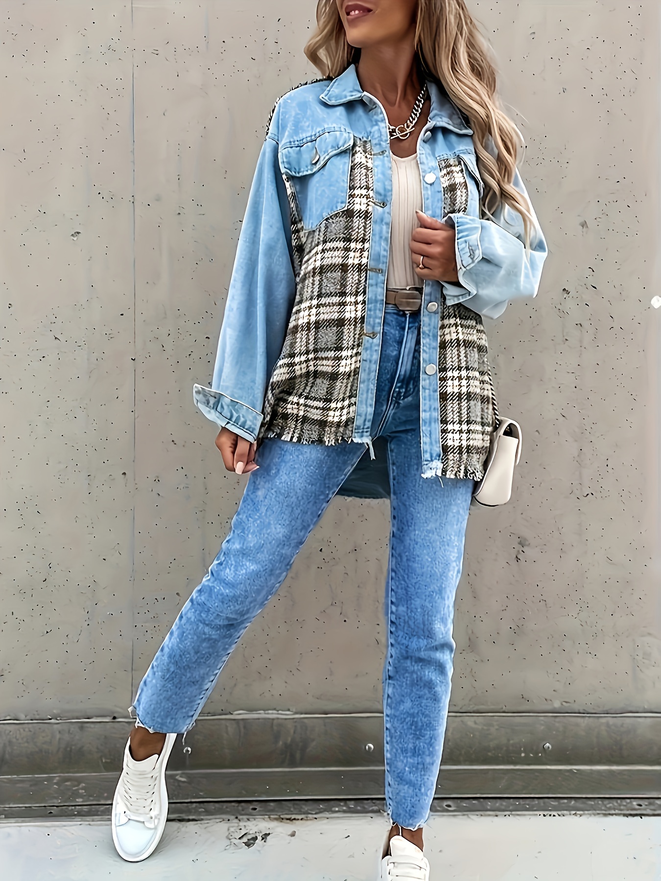 Plaid denim hot sale jacket womens