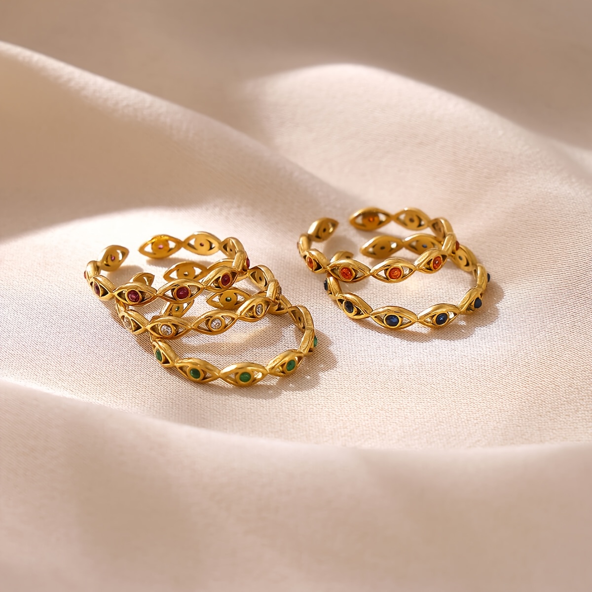 Golden-Plated Evil Eye Open Ring, Stylish Statement