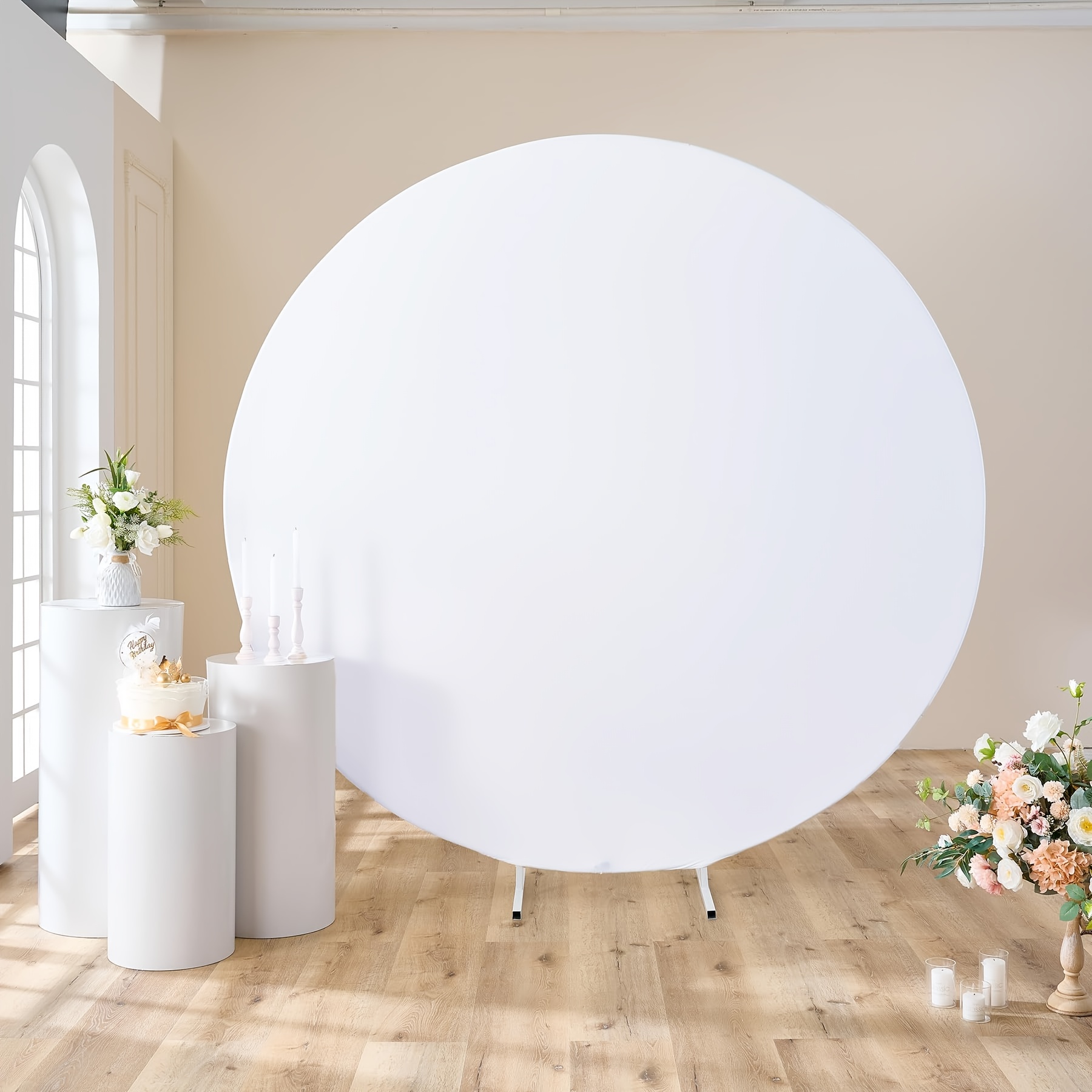 2d Door Banner 1pc Round Arch Backdrop Cloth, Elastic Round Background With Drawstring, Diameter 180/200cm Round Arch Cover For Weddings, Birthdays, Parties, Room Background Decoration