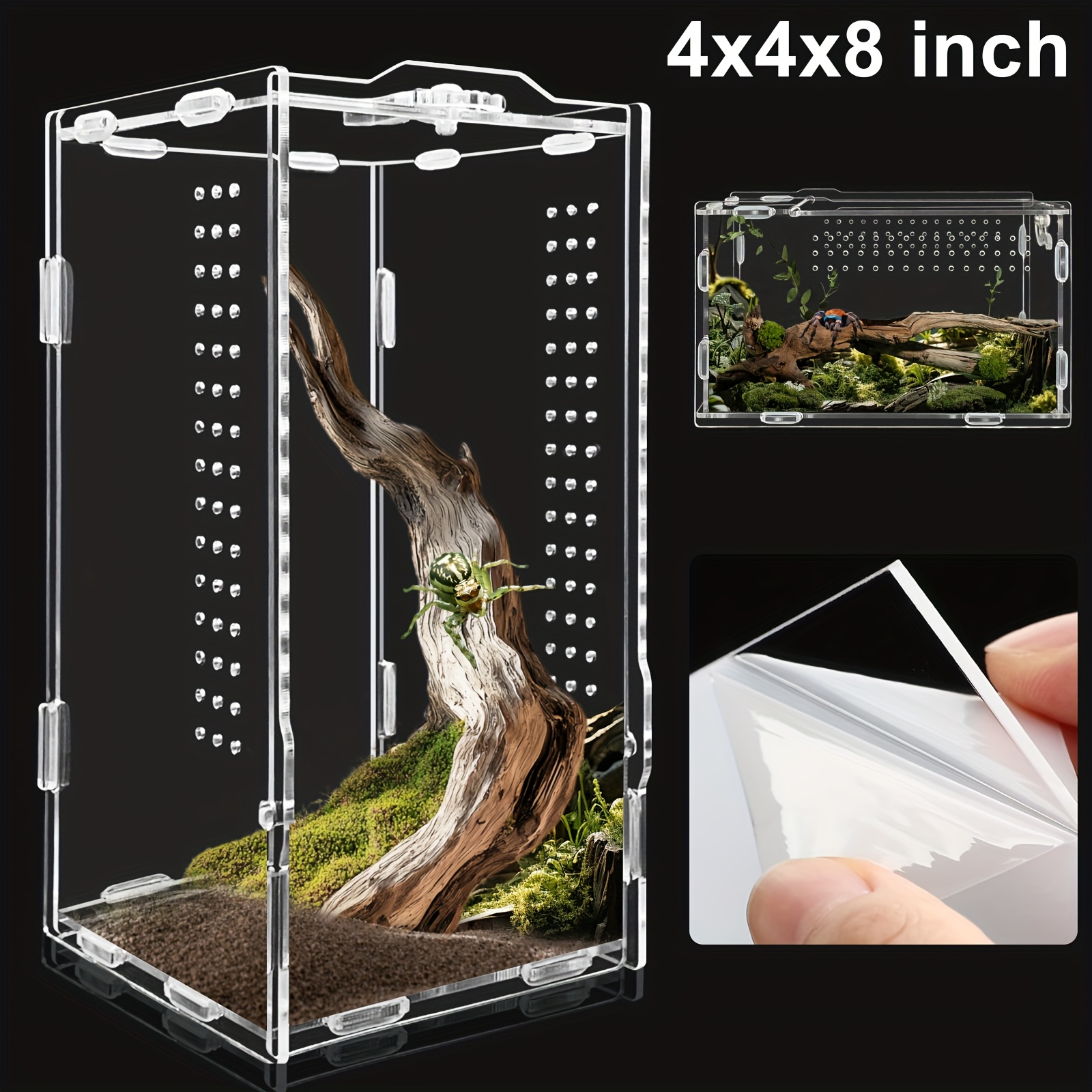 TEMU Dual Size Acrylic Terrarium Enclosure 4 X Inches And 8 X 8 X 16 Inches For Jumping And Tarantula Cage Reptile Habitat And Insect Terrarium Micro Habitat For And Terrestrial