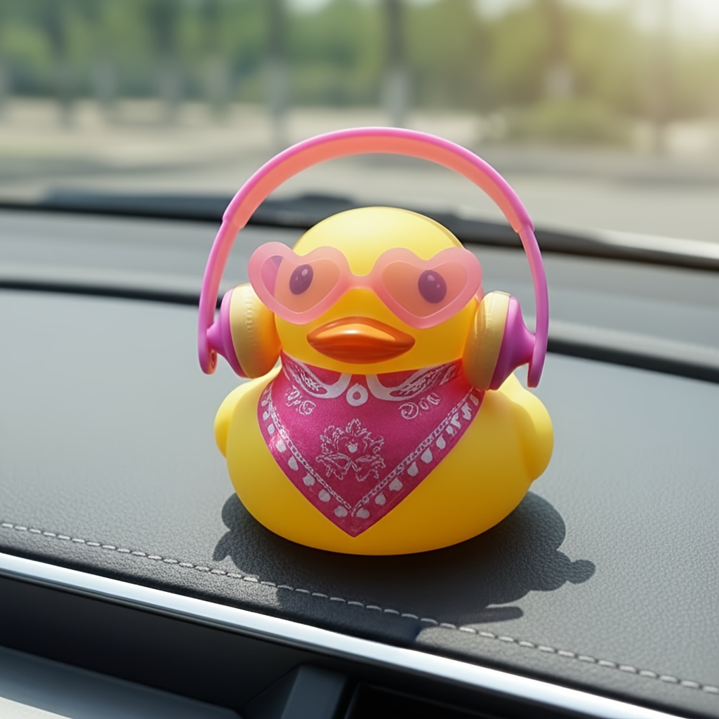 Trendy Duck Car Interior Decoration, Designed With Headphones And A Scarf Shape, A Unique Ornament For The Console