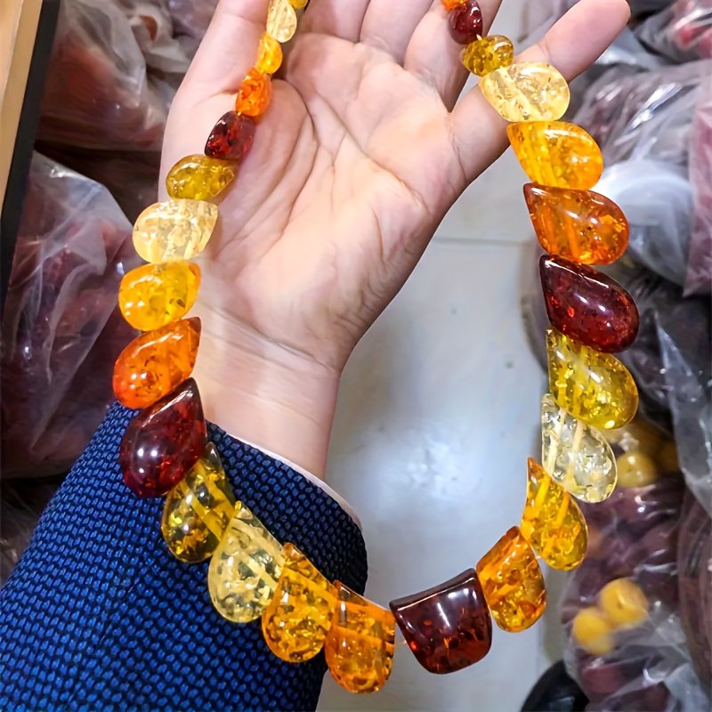Handcrafted Natural Amber Resin Floral Necklace - Bohemian-style Jewelry With Vibrant Beads, Suitable For Men And Women, Mother's Day Gift And April Birthstone Keepsake, Accessory, Earth- Beads