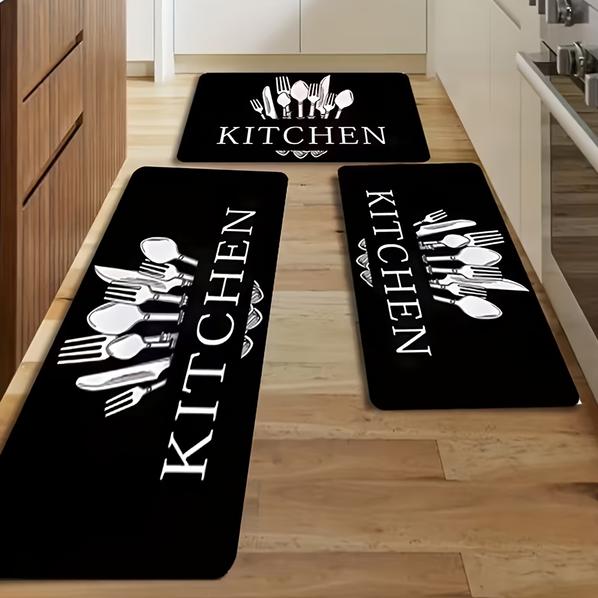 TEMU 3pcs Non-slip Kitchen Rug Set, Easy-clean & Durable Floor Mats For Kitchen And Hallway, Kitchen Decor And Accessories, Home Decor