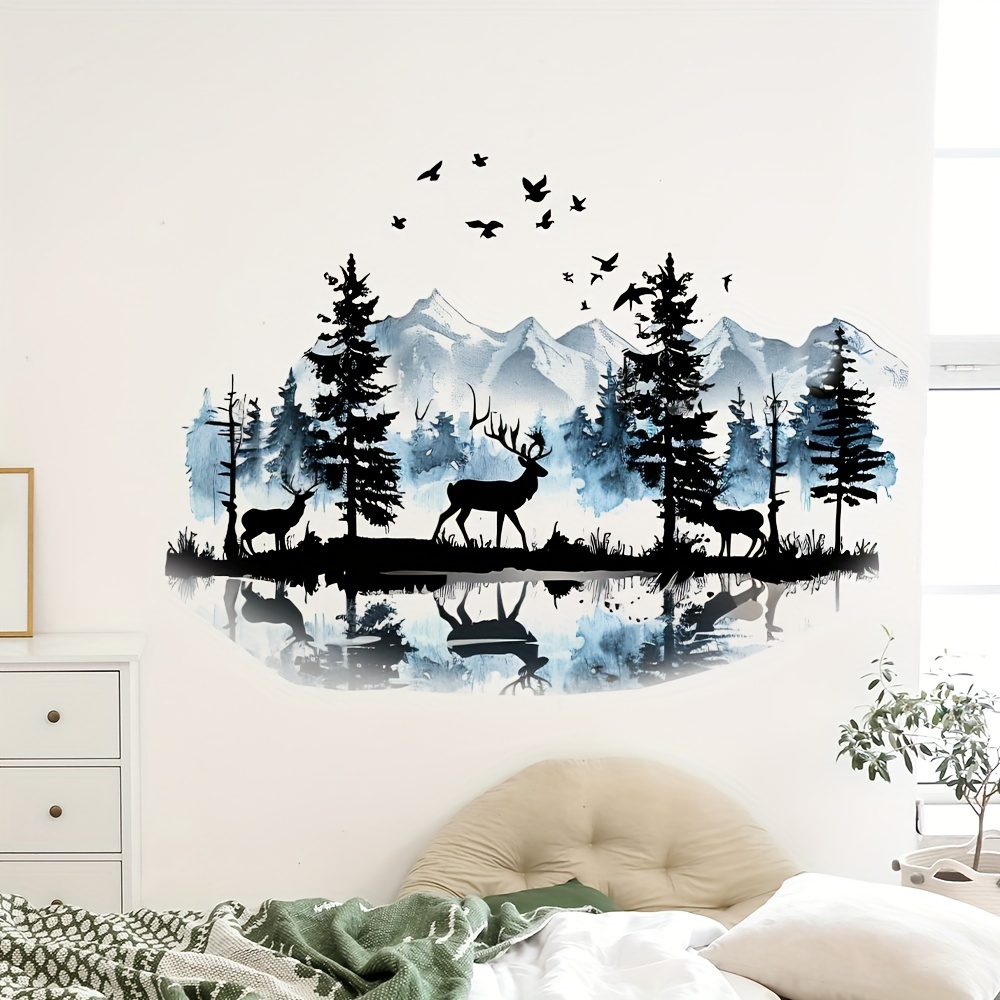 

Forest Reflection Deer Wall Decal - Self-adhesive Nature Scene Bedroom Living Room Home Decor Sticker, Plastic Material, No Electricity Required