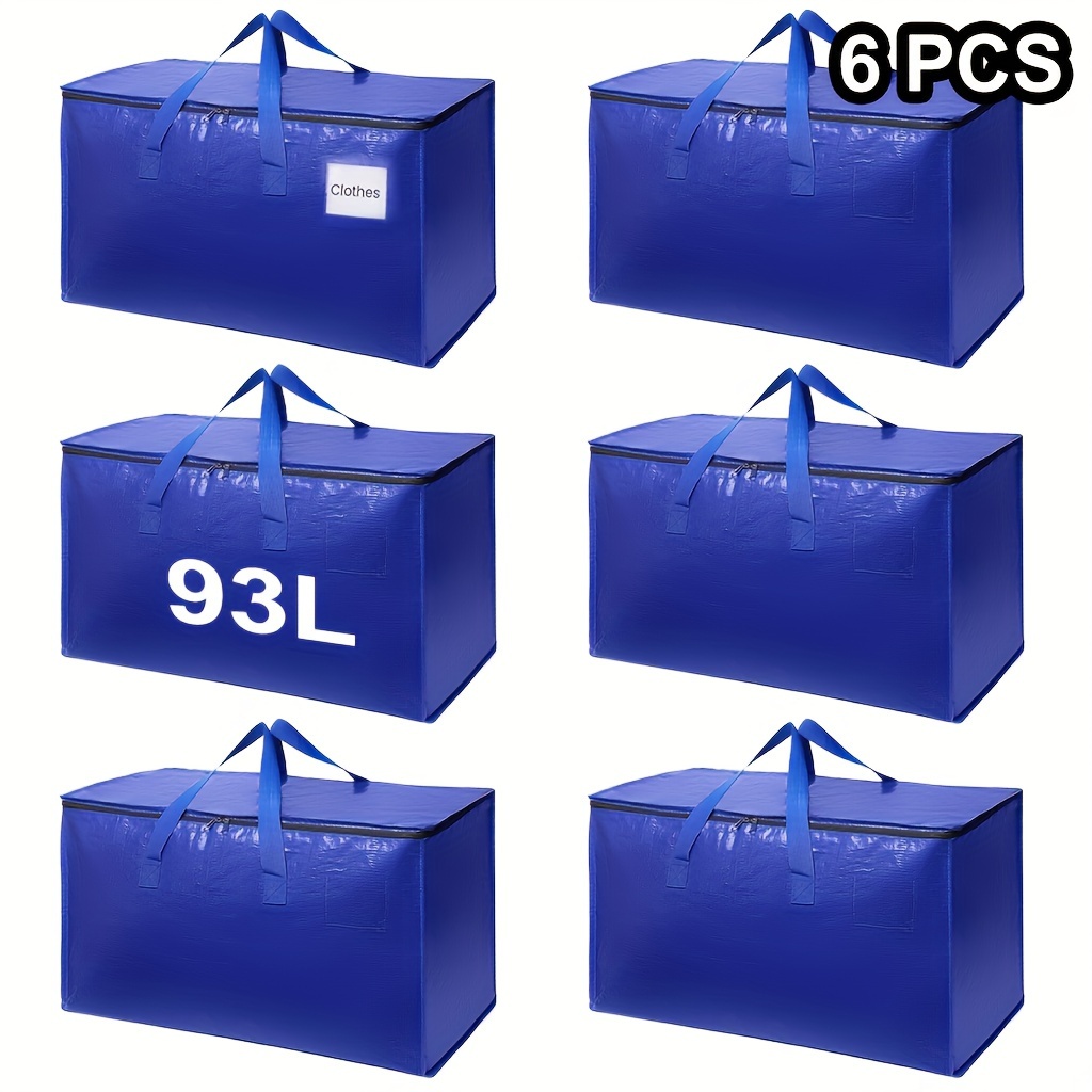 

93l (blue-6/3 Pack) Moving Bags-heavy Duty Moving Boxes, Storage With Zipper, Reinforced Handles And Tag Pocket-collapsible Moving Supplies For Moving, Storage And Travel