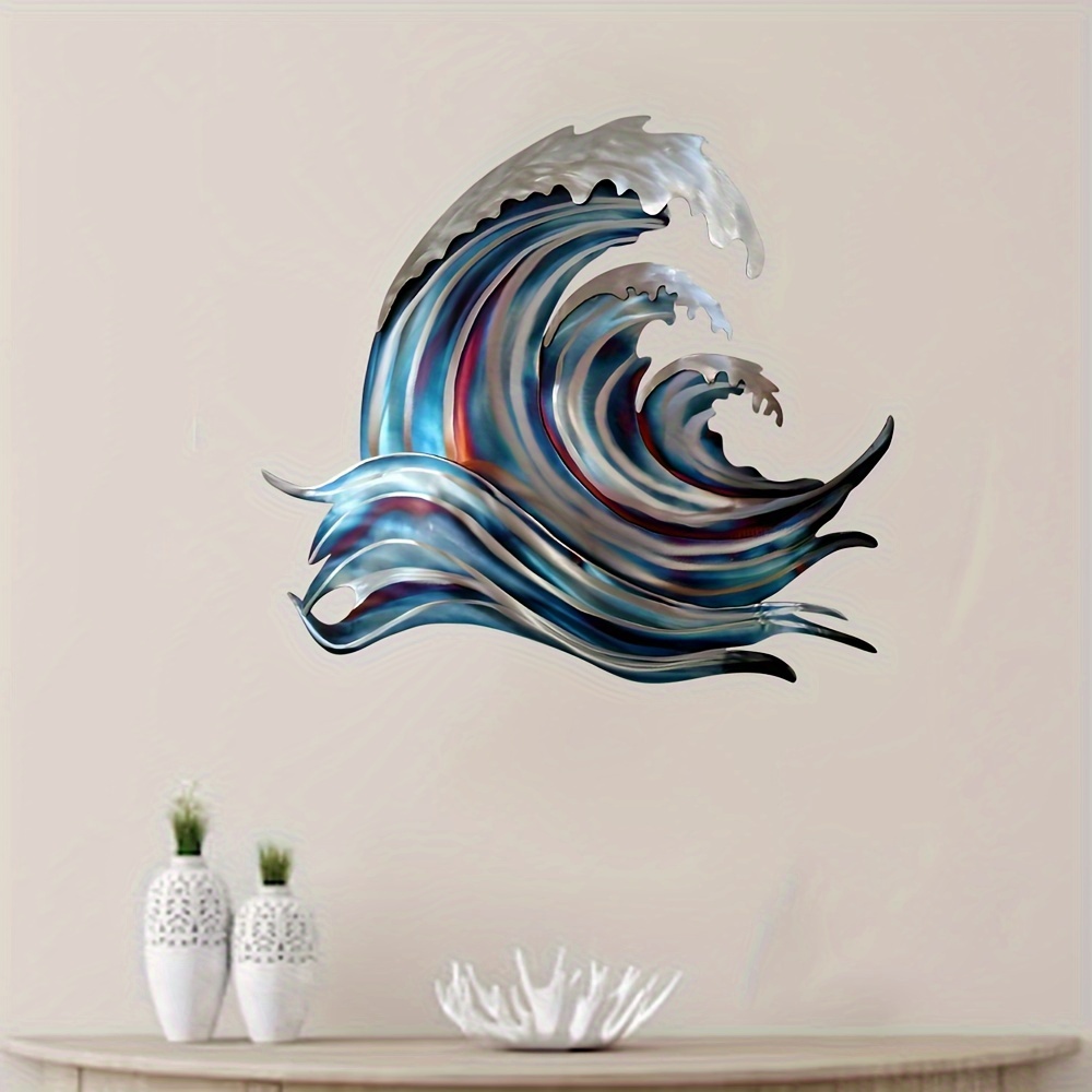 

Metal Wave Wall Art Sculpture, Ocean Themed Beach Home Office Decor, 3d Metallic Hanging Artwork