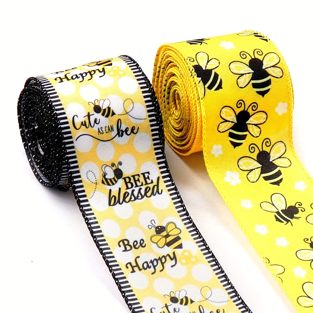 

2 Rolls, World Bee Day Fabric Ribbons Spring Ribbons Springtime Animals Decor Ribbon For World Bee Festival Box Wrapping Outdoor Hanging Party Decoration Supplies 2.5 Inch * 5 Yards