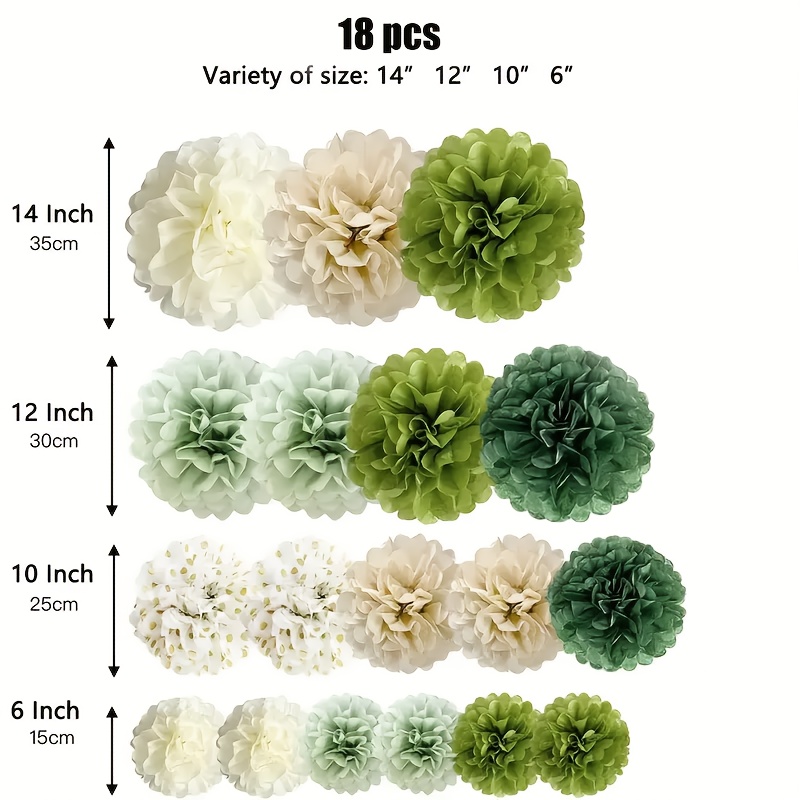Image of 18pcs Olive Green, Dark Green And Ivory Paper Pom Poms Golden Polka Dots - Perfect For Weddings, Birthdays, Bridal Showers And Graduations More Elegant Party Decorations, Wedding Decorations