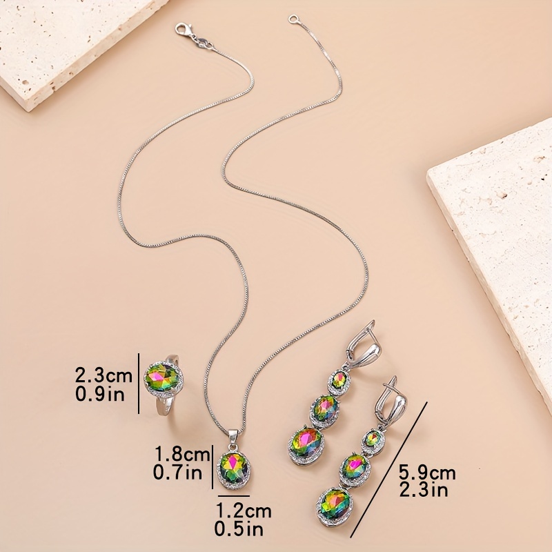 4 piece   set with multicolor   gemstones silvery   necklace ring earrings and cufflinks luxurious gift for women ideal for banquets and anniversaries details 2