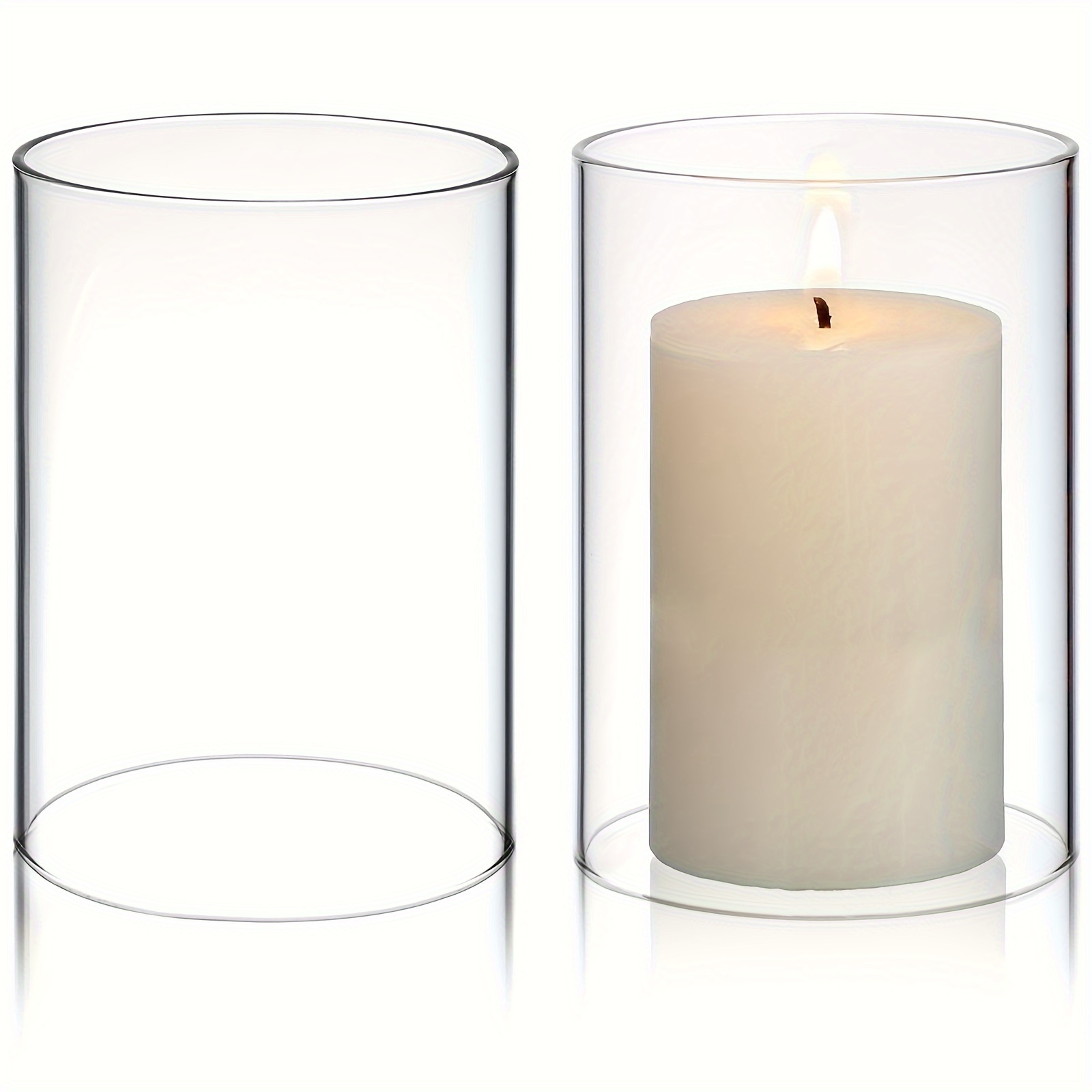 

1/2pcs, Windproof Lampshade, Heat-resistant Aromatherapy Candle Lampshade, 8cm And 10cm Transparent Glass Covers, Simple Two-way Straight Tube Glass Candle Cover, Home Decoration