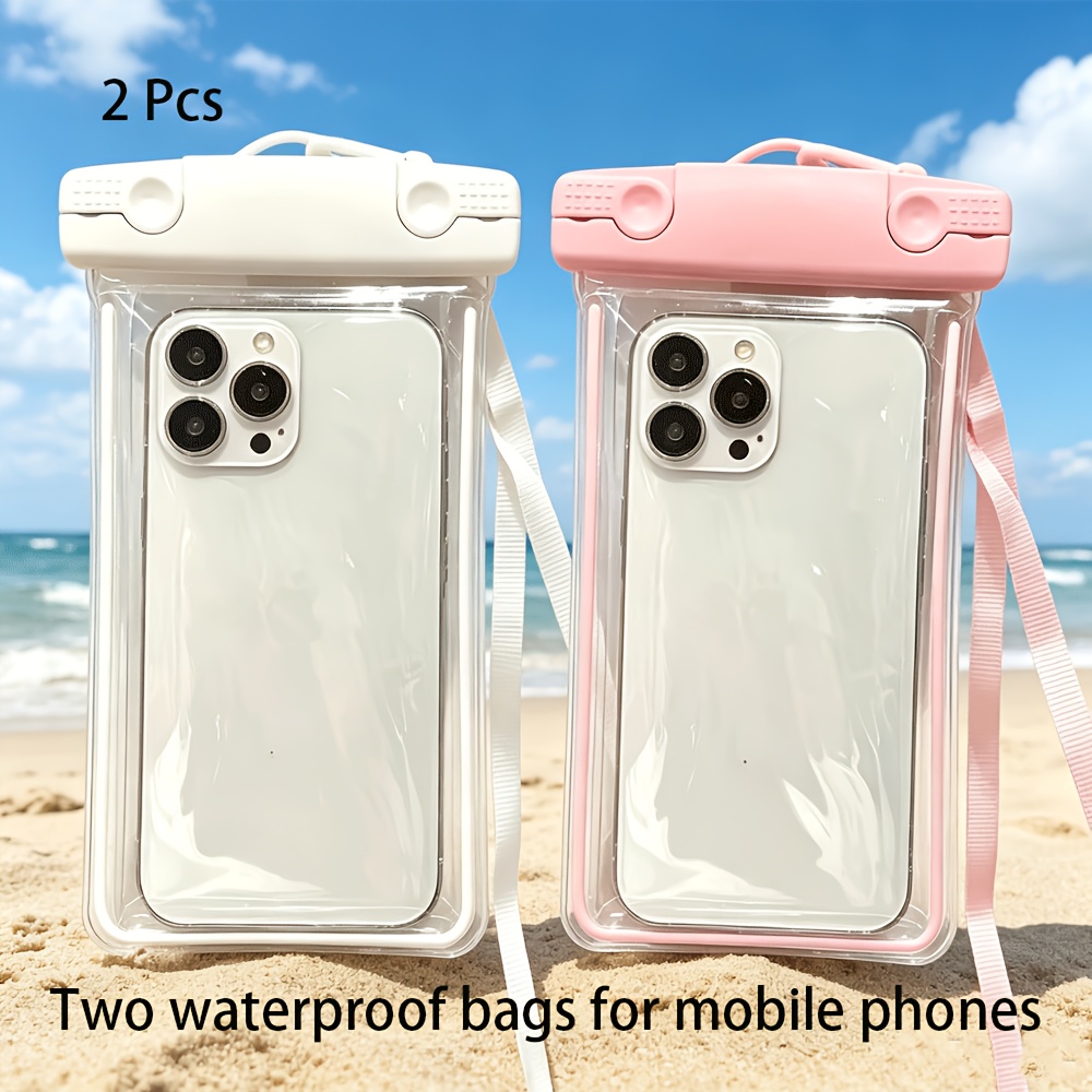 TEMU 2pcs Ipx8 Phone Pouch With Long Neck Lanyard, Clear Touch Screen Floating Dry Bag, Universal Phone Case For Swimming Beach Kayaking , White &
