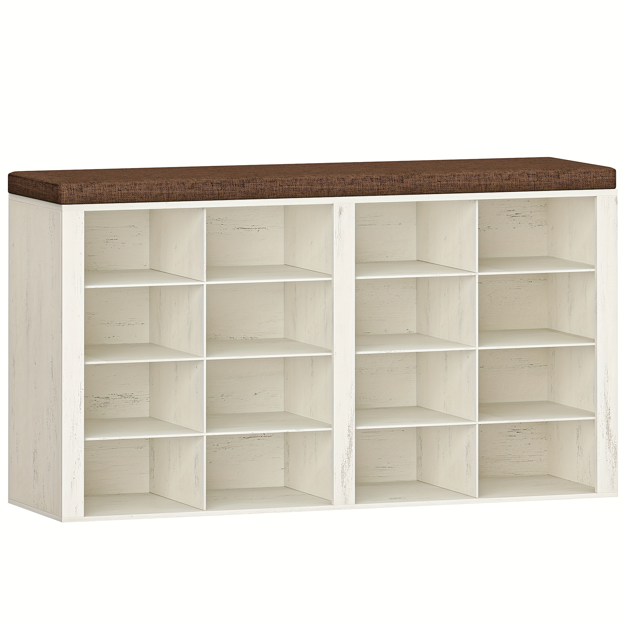 Shoe Bench With Seat, Shoe Cabinet With Seat And 16 Compartments, Entrance Bench With Adjustable Shelves For Living Room, Bedroom, Hallway, White