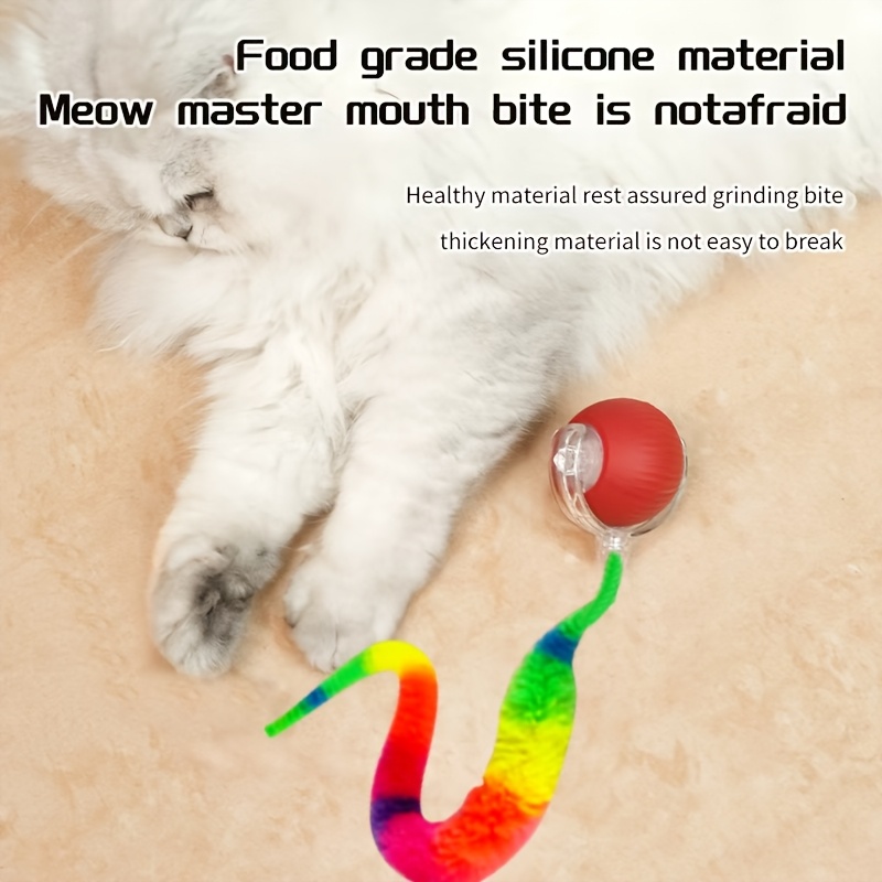Automatic Rolling Cat Ball Toy with LED Light and Colorful Tail