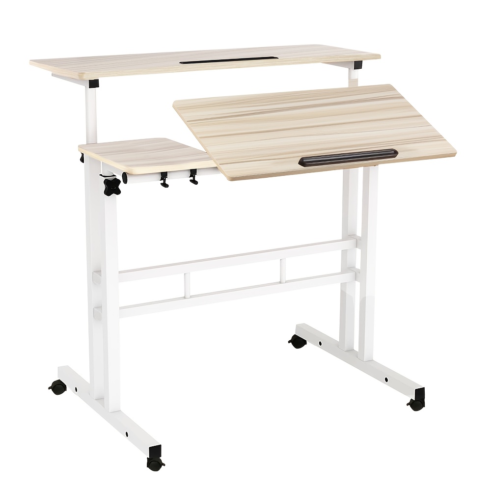 TEMU Bureau assis- réglable 80x60cm - Hauteur réglable 67-117cm - avec roulettes - Inclinable - de travail pour ordinateur portable