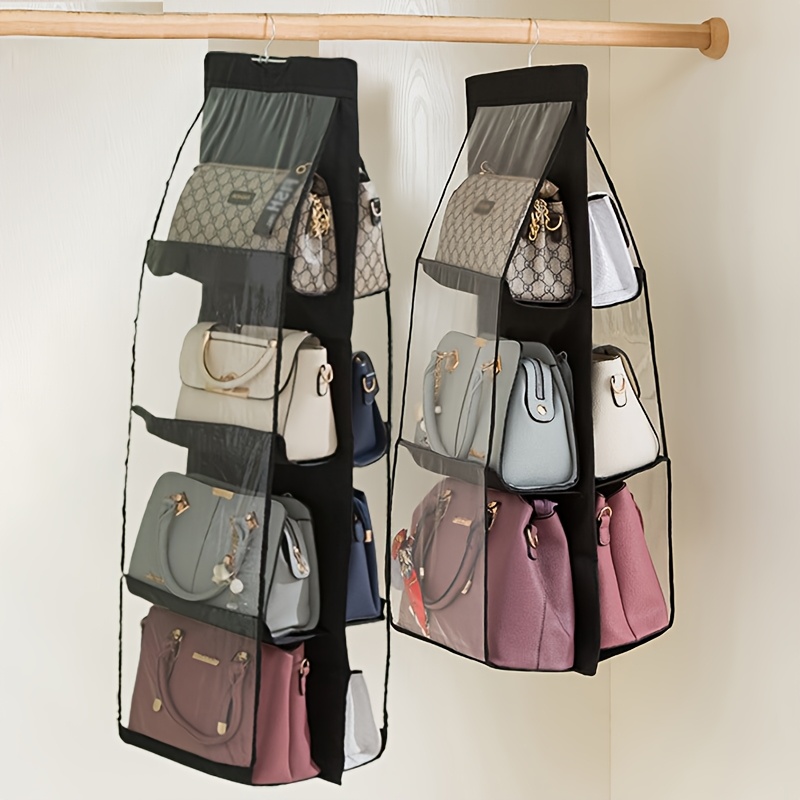 

1pc Elegant Fabric Wall Hanging Closet Organizer, Non-woven Dustproof Handbag Storage With Pockets - In Black & Dark Grey