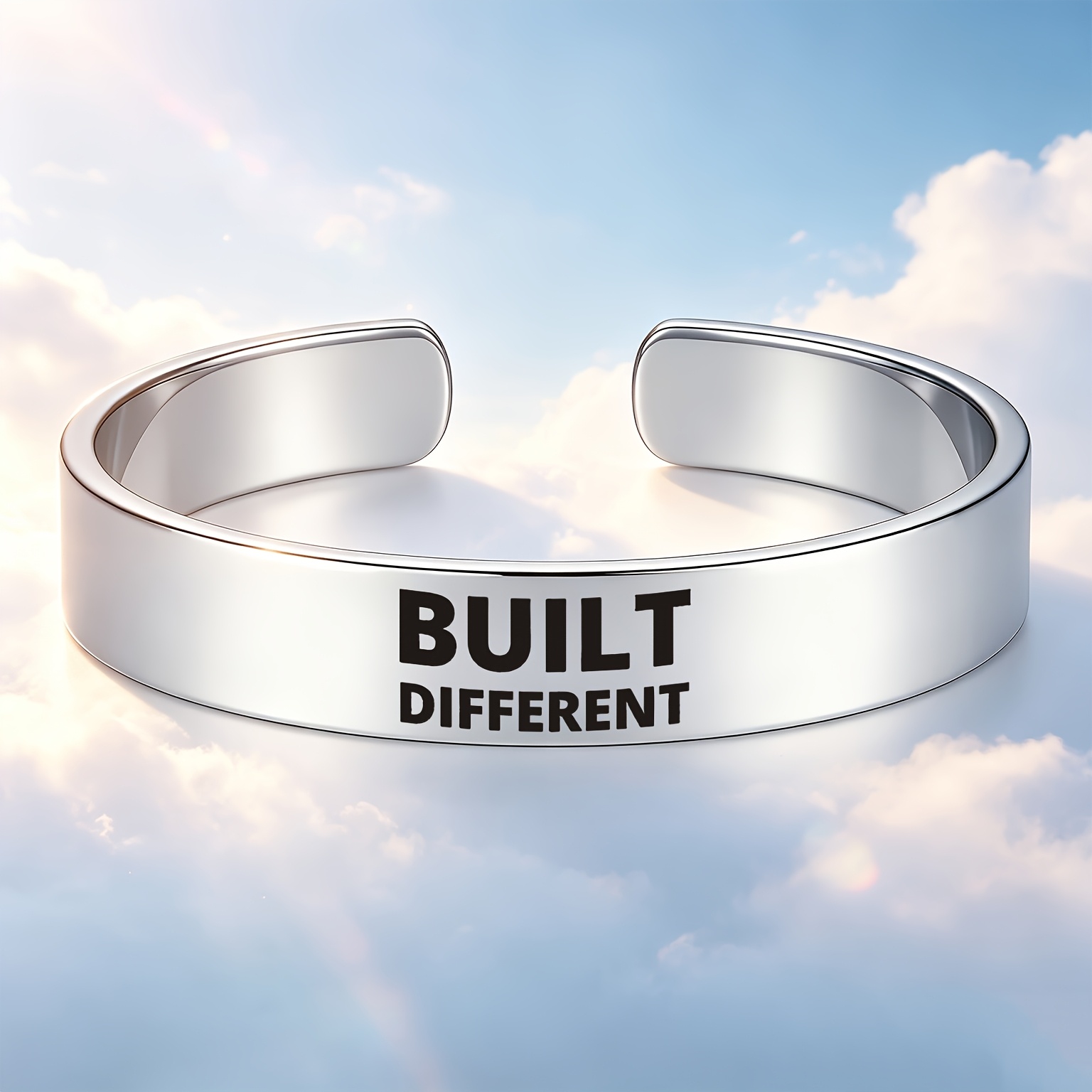 'BUILT DIFFERENT' Stainless Steel Open Bangle, Empowering Gift