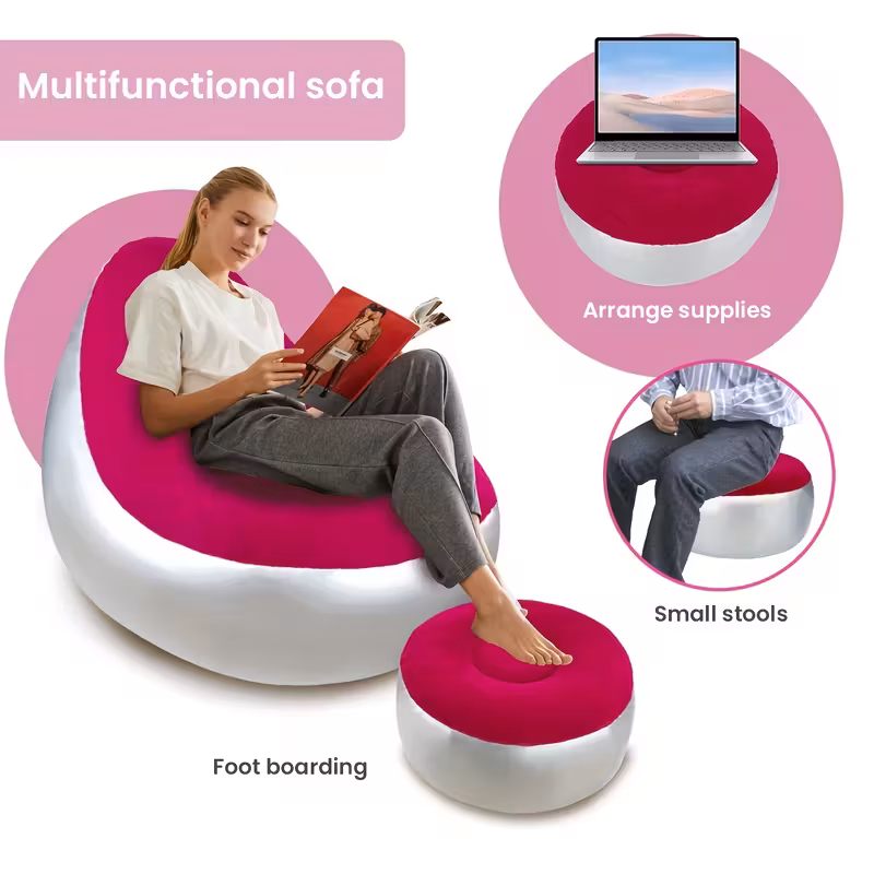 adult inflatable recliner sofa with stool heavy duty portable folding space saving indoor outdoor lounge chair for living room camping travel balcony easy setup storage no red Product details 15