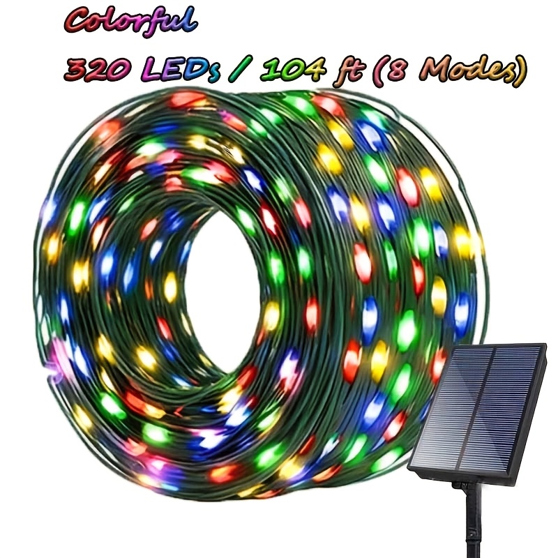 TEMU 104/68/32ft Solar String Light, Outdoor Ip44 Decorative Fairy Lights, 8 Modes With Memory Function, Light Sensor, And Automatic , Ideal For