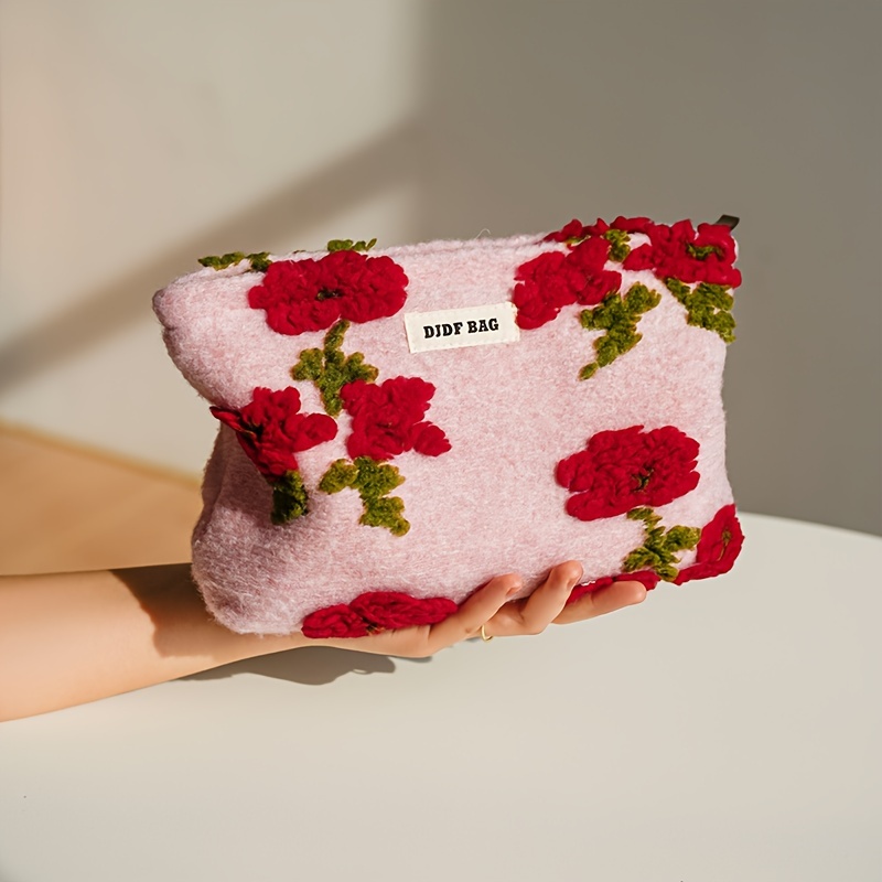 

Trousse de Toilette en Peluche à Motif Floral – Grande , Organisateur de Maquillage Portable avec Fermeture Éclair, Design pour Voyage & Utilisation Quotidienne