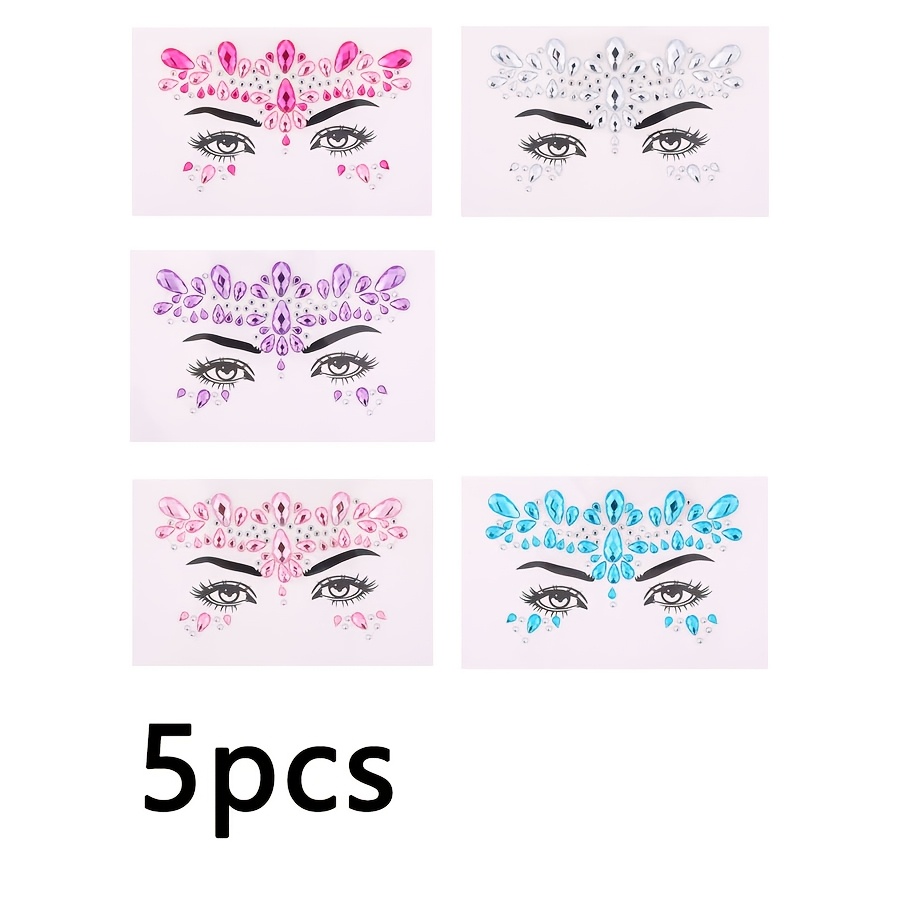 5pcs Stickers, Non-adhesive Makeup Party Costume Jewelry, Festive Face Decorations For Performances And Celebrations