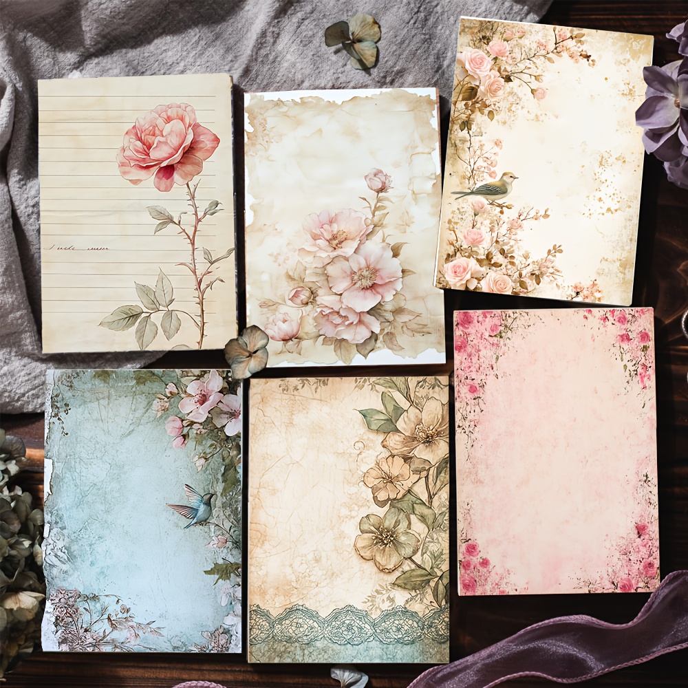 20pcs A5 Size Vintage Botanical Junk Journal Paper Sheets - Self-adhesive, Nature-inspired Ephemera For Scrapbooking, Journaling, And Diy Crafts