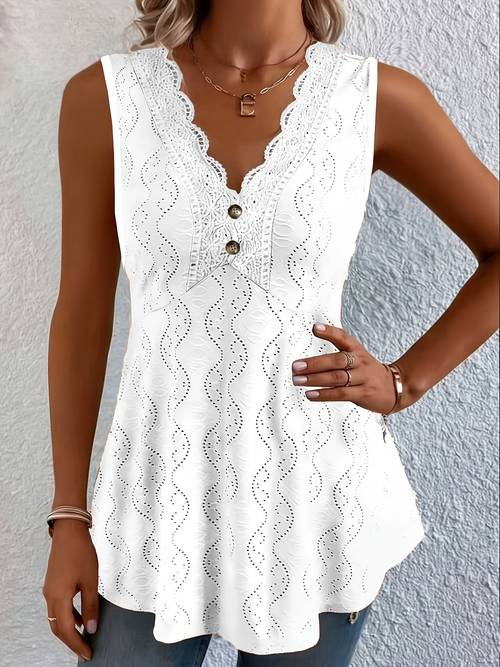 item picture plus size extended style womens plus size fashion solid color hollow out lace button decorated vest
