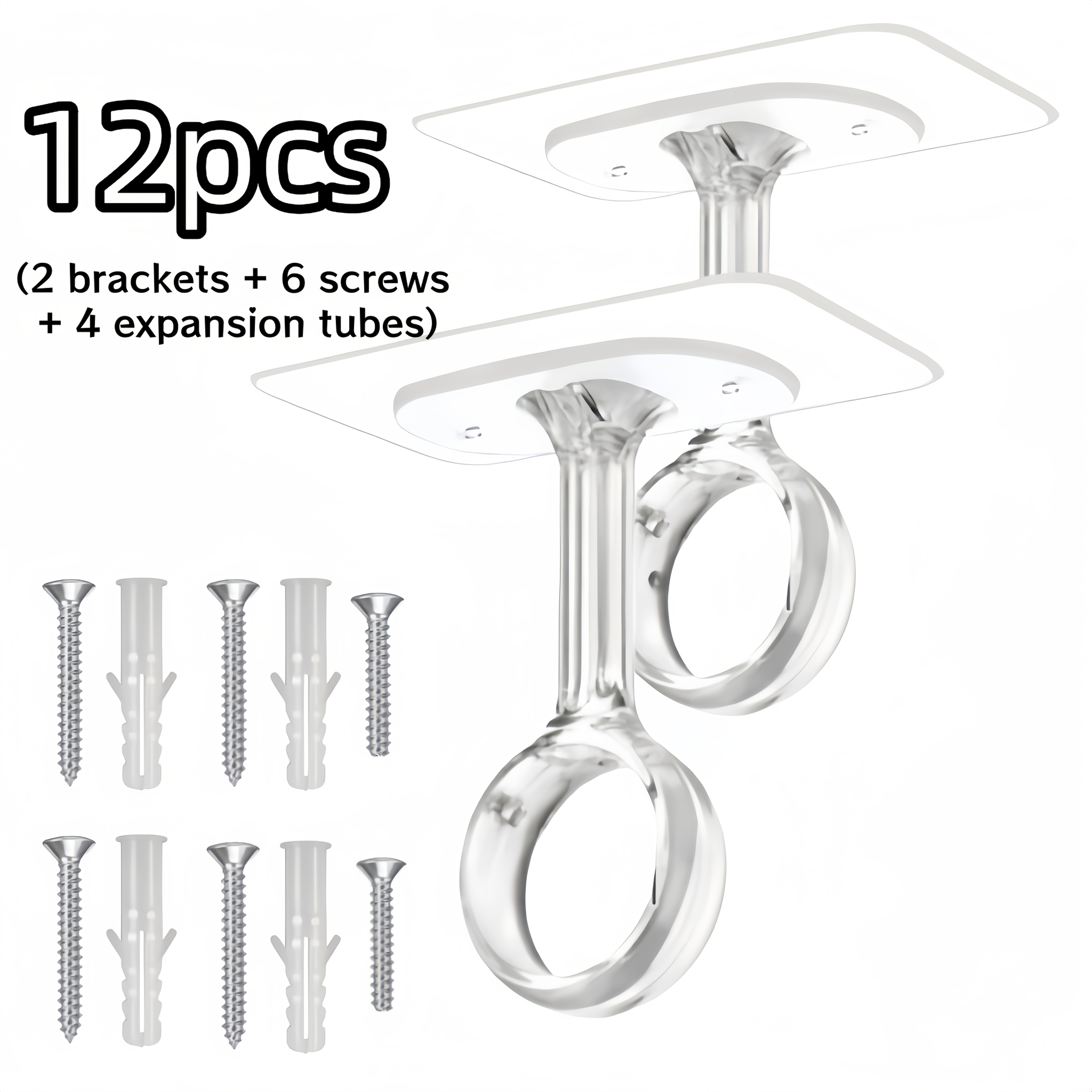 E-shop 12 Stück (Inklusive 2 Halterungen + 6 Schrauben + 4 Expansionsrohre) Kein Stanzen Decken Vorhangstangenhalterung, Geeignet für 3,05 cm