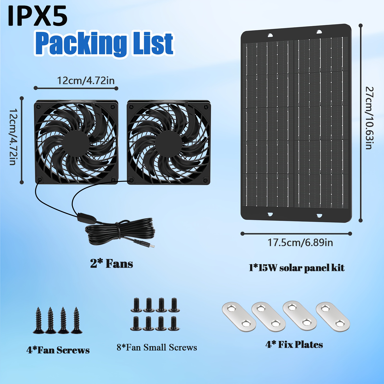 Image of 10w/15w Solar Powered Fan, Dual Fans Exhaust & Vent For Chicken Coop, Shed, Greenhouse With Switch Cable And Installation Kit