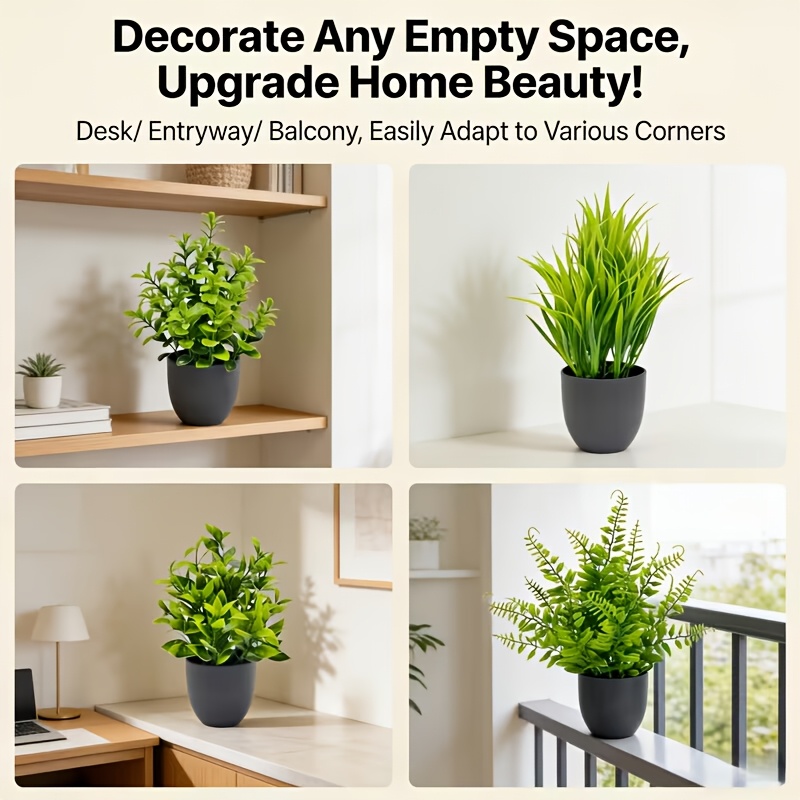 4pcs Set of Artificial Simulation Green Plants Potted Plants, Realistic Shape, Full of Green And Never Wither, Decorate Various Spaces Such As Home Living Room, Bedroom, Desk, Bookshelf, Etc