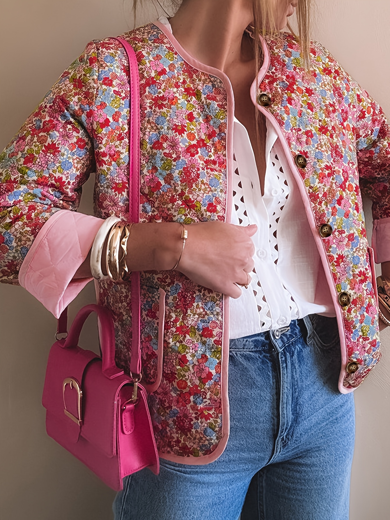 womens printed autumn and   floral double sided quilted coat
