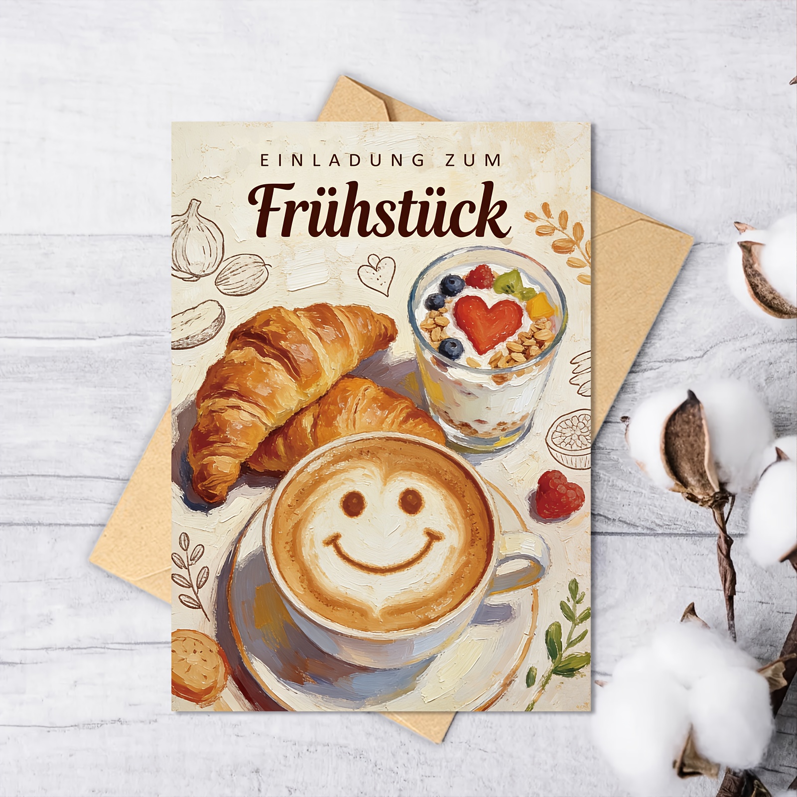 Image of A Breakfast Invitation Card With A Watercolor Oil-gloss Illustration Style - Perfectly Suitable For Birthdays, Anniversaries, And Events - Stationery With Treats - Ideal For Your Person Or