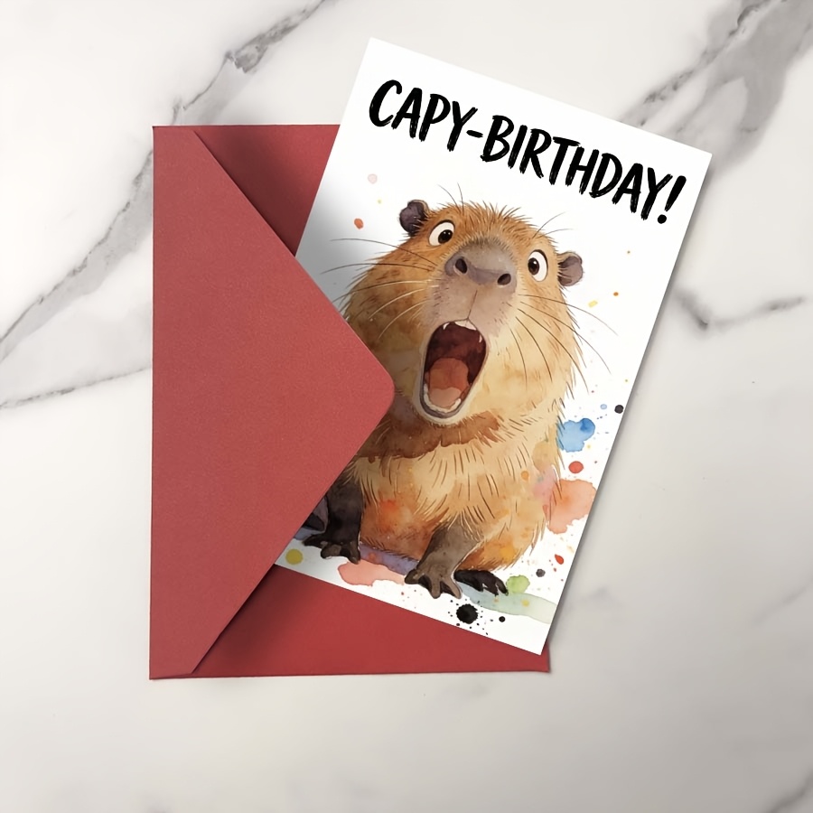 Of The Screen Is The Text "capy-birthday!", With A Capybara Its , Surrounded By Of Colorful Paint. Suitable For Birthday Occasions, It Makes A Great Gift For , Colleagues, Etc.