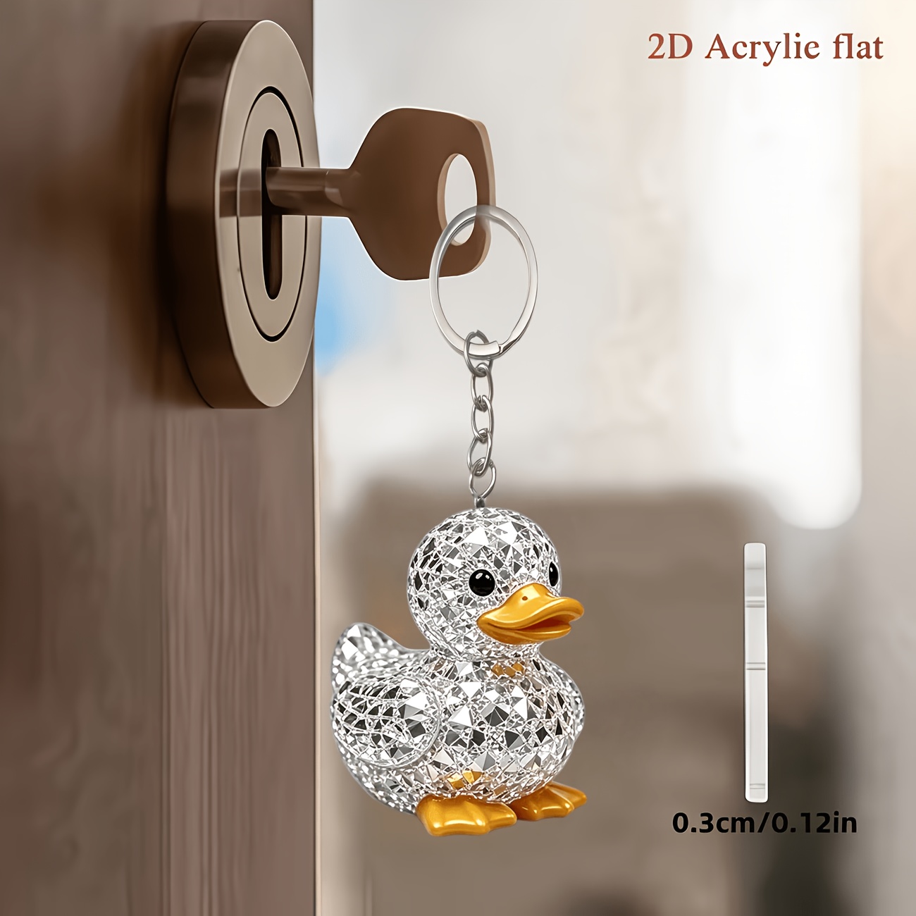 TEMU 2d Flat, 2d Flat 1 Cute Duck Keychain, Multi-functional Acrylic Keychain, Suitable For Car Key Chains And Backpack Decoration, Valentine's Day