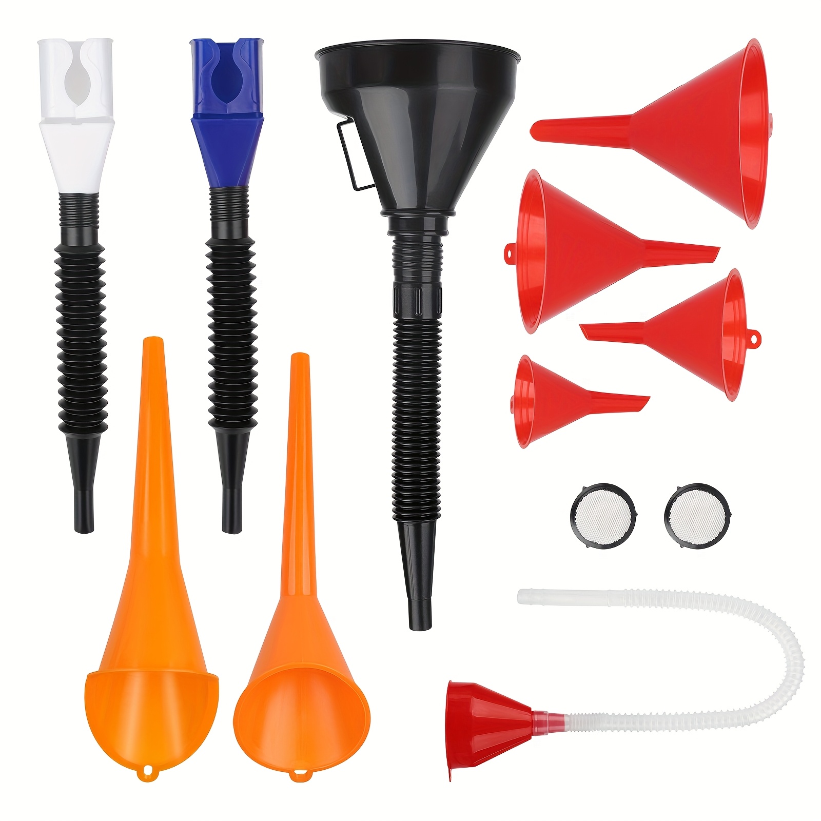 TEMU 10pcs Automotive Fuel Funnels Set, Long Funnels, Snap Funnel, Flexible Right Angle Funnels, Wide Mouth Fuel Funnels, For Filling Coolant/gasoline/water/engine Oil