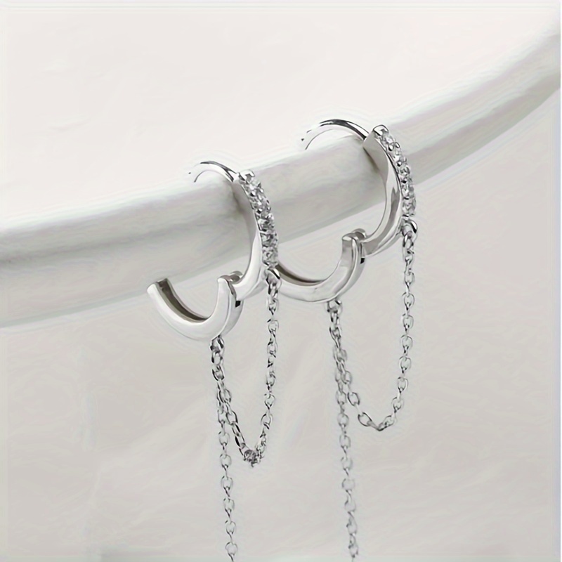 Women's Shiny Synthetic Zirconia Long Drop Earrings, Hip Hop Style