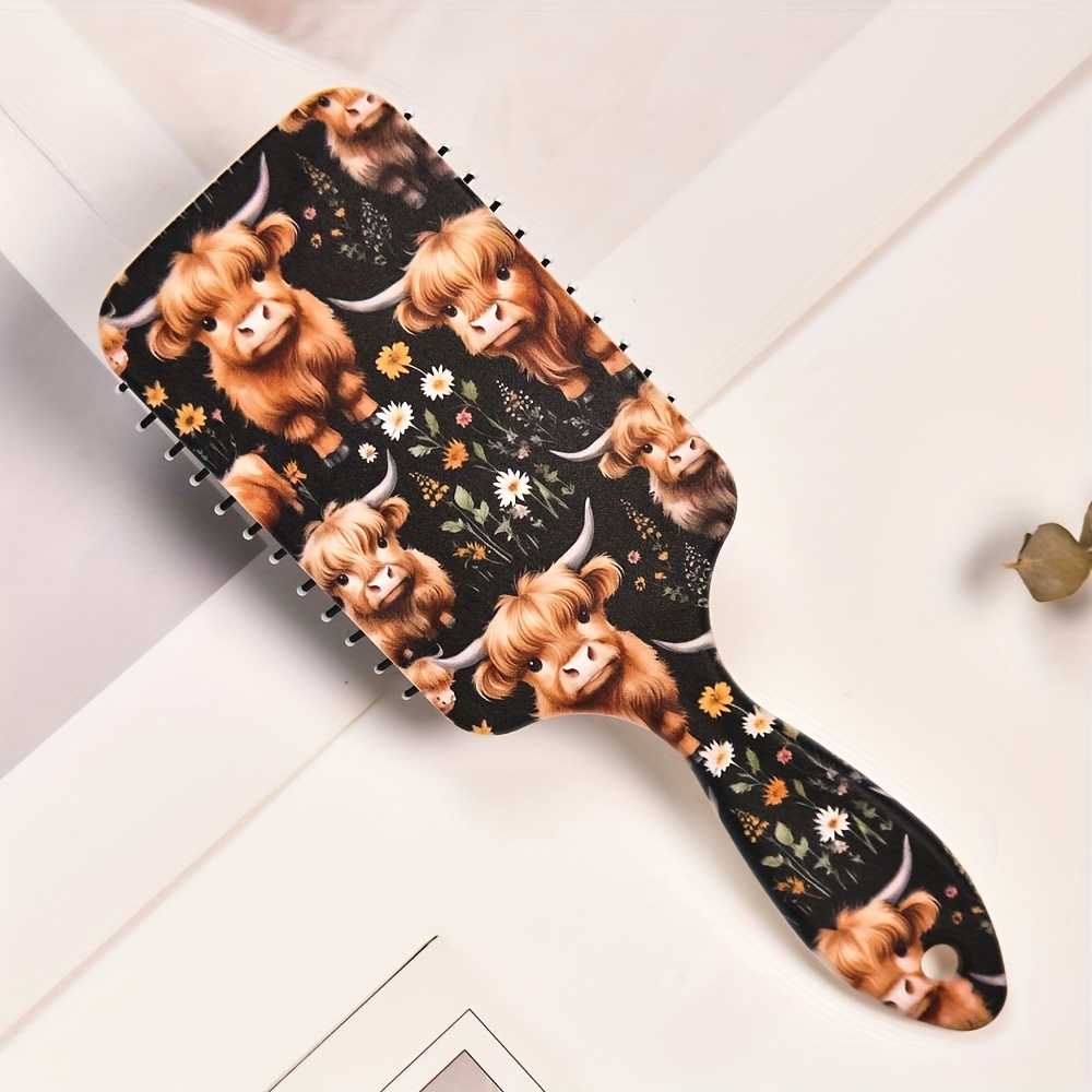 TEMU 1pc Sunflowers And Cushion Comb, Large Anti-static Rubber Bristle Hairbrush With Abs Plastic Handle For Normal Hair, Detangling Styling Tool For