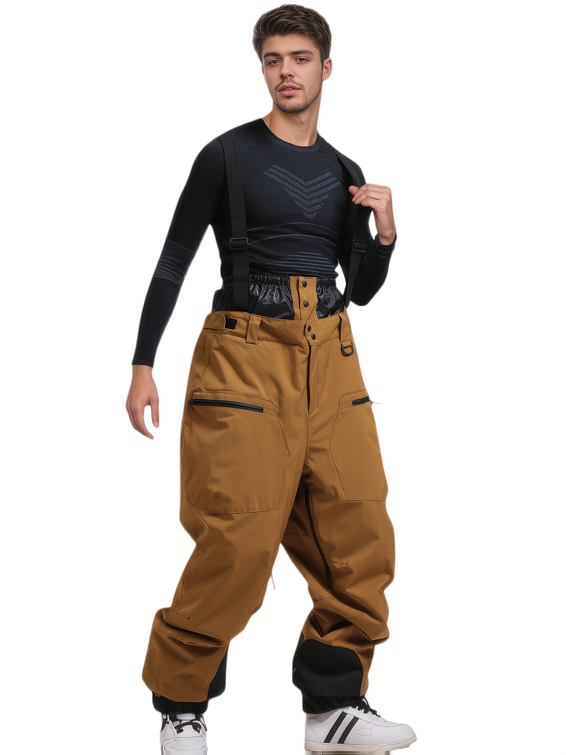 Men S Heavy-Duty Ski Bibs - Thermal Insulated Snow Pants with Adjustable Strap System, Non-Stretch Fabric for Snowboarding, Skiing, Snowmobile - Winter Overalls with Pockets - Cold Weather Pants for Alpine, Hiking, and Snow Sports - Adult Men S Outdoor Apparel, Ski Gear, Breathable Material